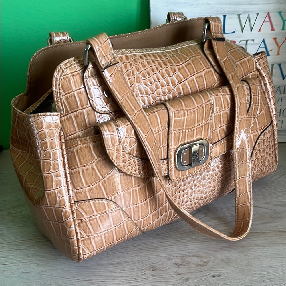 Croc-Embossed Tan Handbag